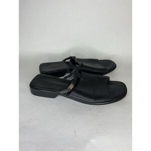a giannetti sandals Slides Women Size 9B Black Leather Made In Italy
